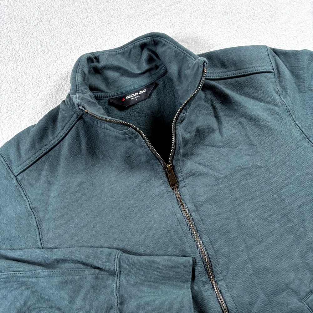American Giant Moto Jacket Mens Small Blue‎ Heavyweight Full Zip Mock Neck